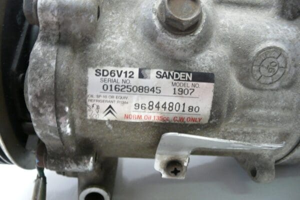Compresor de aire acondicionado Sanden SD6V12 1907 Citroën Peugeot 9684480180 6453XP - Imagen 2